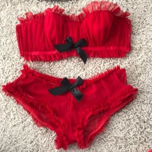 Halter ruffle top with black bows and panty